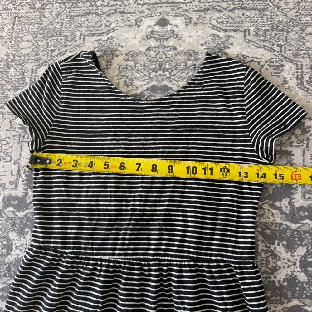 Old Navy Girls Striped Short Sleeve Fit & Flare Dress Black White XL 14